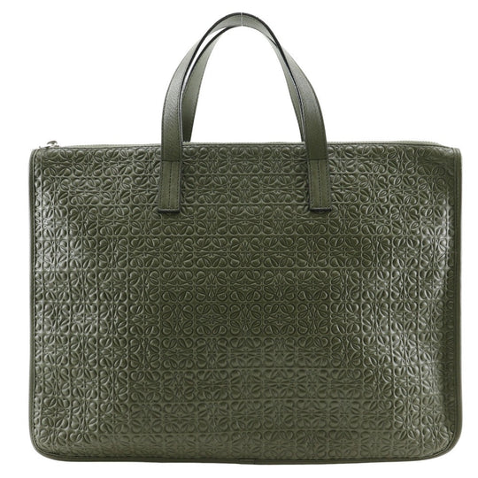 LOEWE Business bag Calfskin Green Briefcase Repeat anagram mens Used Authentic