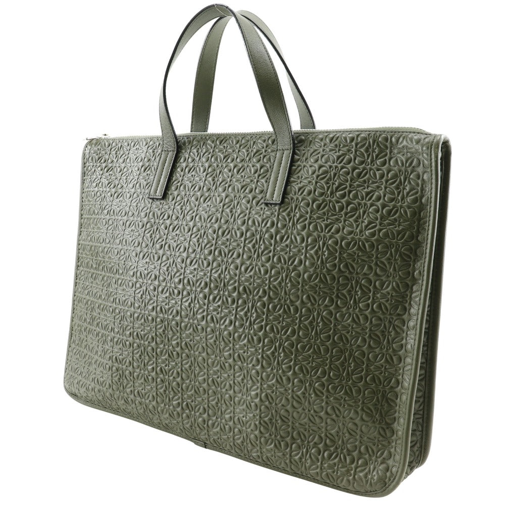 LOEWE Business bag Calfskin Green Briefcase Repeat anagram mens Used Authentic