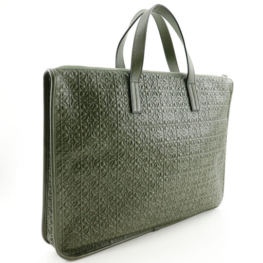 LOEWE Business bag Calfskin Green Briefcase Repeat anagram mens Used Authentic