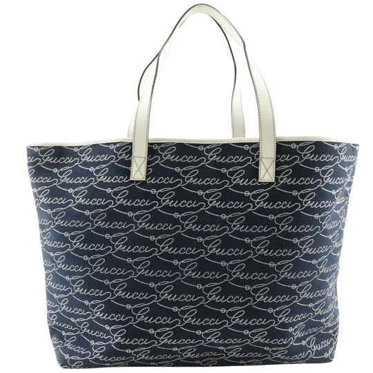 GUCCI Tote Bag canvas Navy blue outlet logo unisex(Unisex) Used Authentic