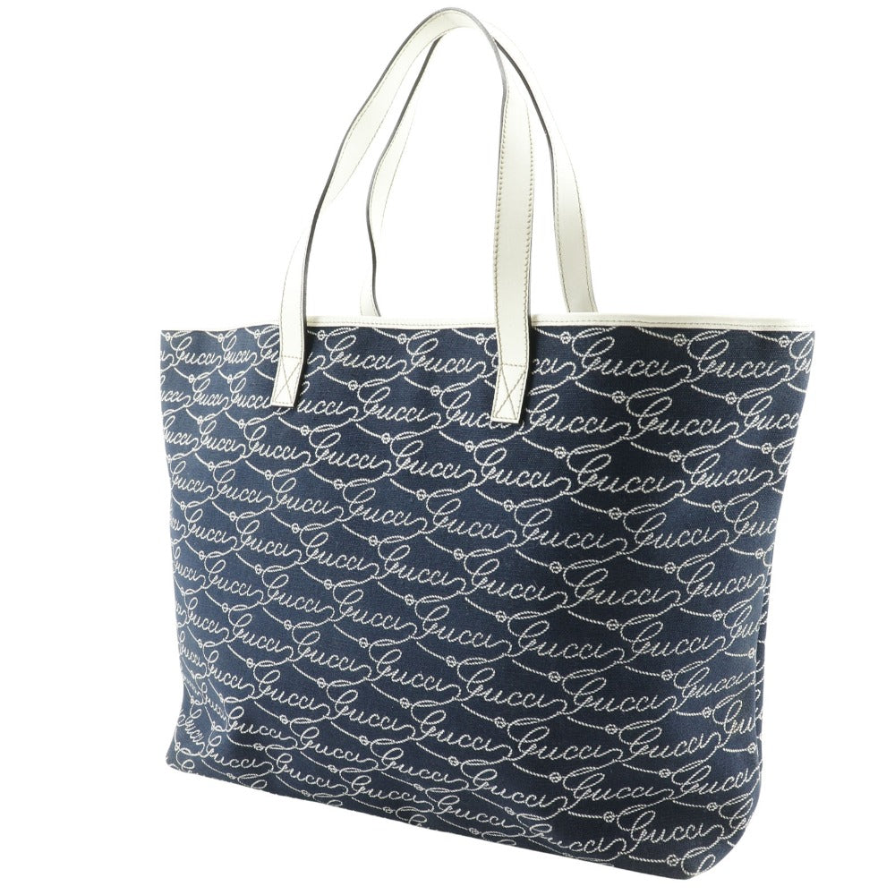 GUCCI Tote Bag canvas Navy blue outlet logo unisex(Unisex) Used Authentic
