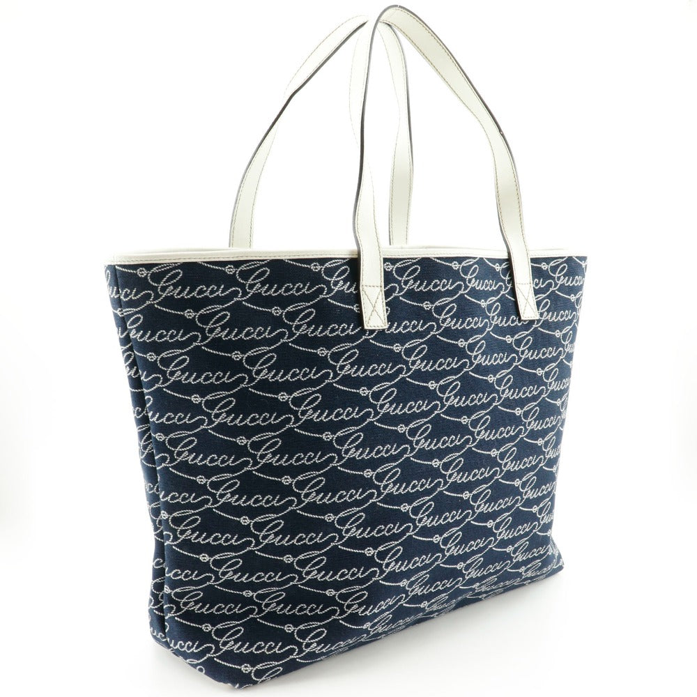 GUCCI Tote Bag canvas Navy blue outlet logo unisex(Unisex) Used Authentic