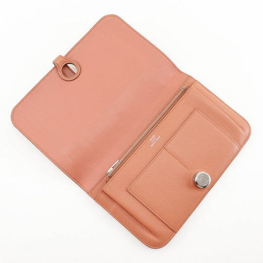 HERMES Long Wallet Purse Shave pink Dogon GM Women Used Authentic