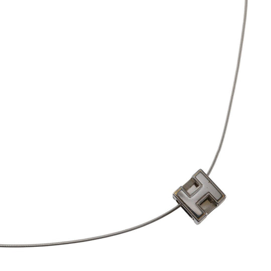 HERMES Necklace metallic Silver H cube Cardue Ash Women Used Authentic