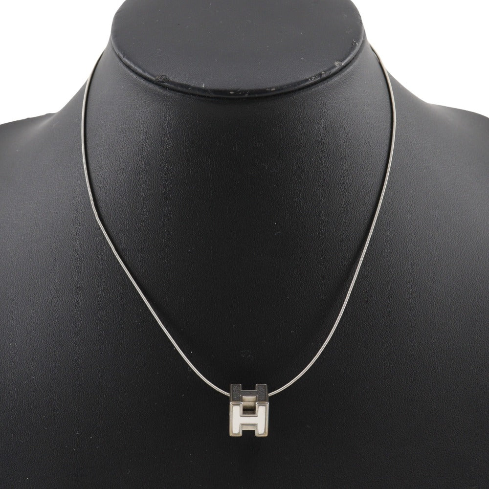 HERMES Necklace metallic Silver H cube Cardue Ash Women Used Authentic