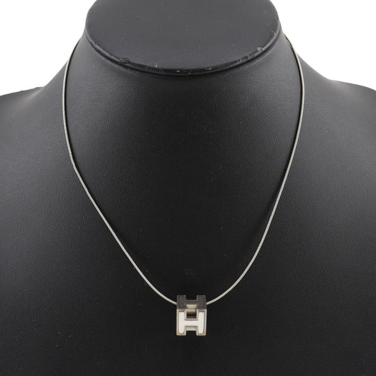 HERMES Necklace metallic Silver H cube Cardue Ash Women Used Authentic