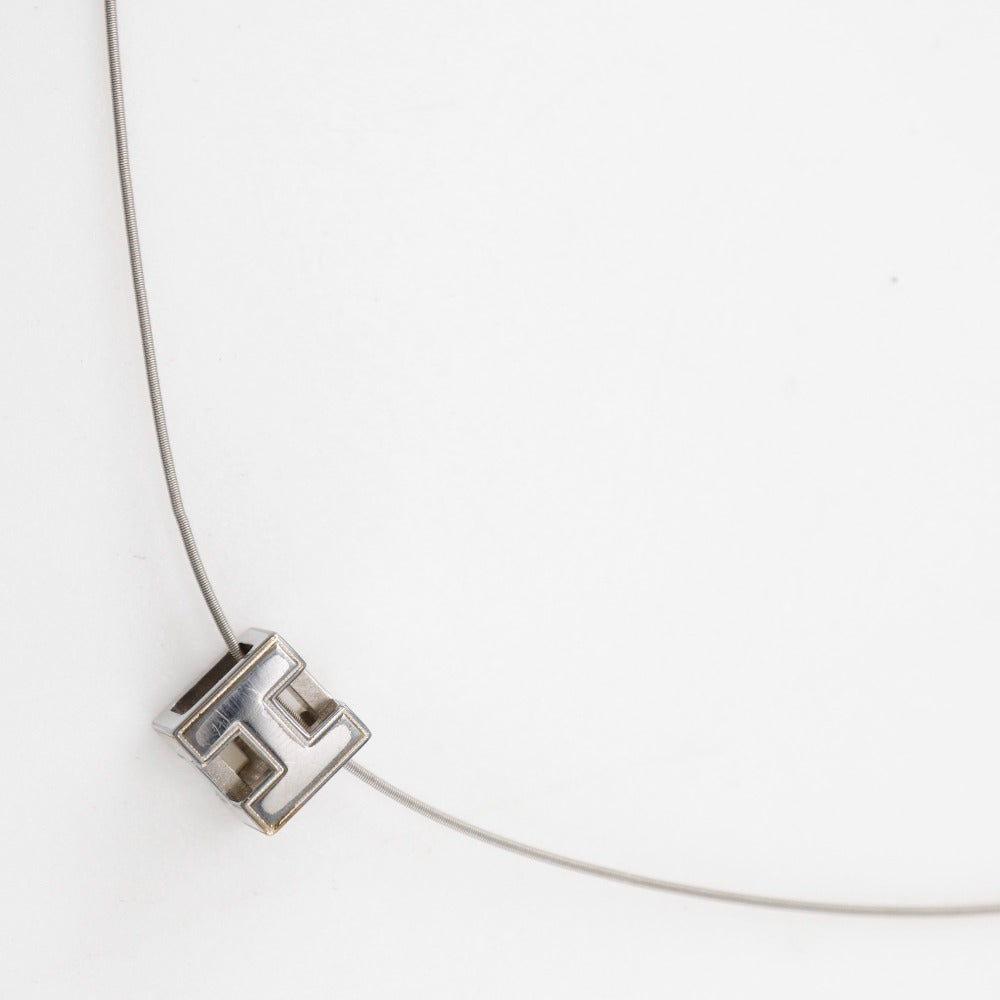 HERMES Necklace metallic Silver H cube Cardue Ash Women Used Authentic