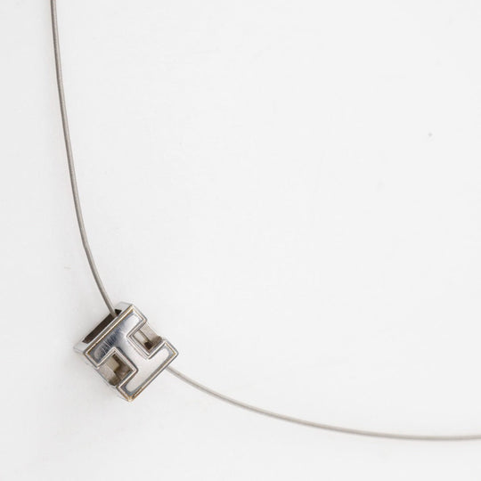 HERMES Necklace metallic Silver H cube Cardue Ash Women Used Authentic
