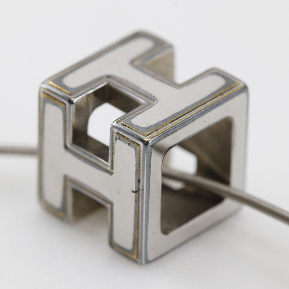 HERMES Necklace metallic Silver H cube Cardue Ash Women Used Authentic
