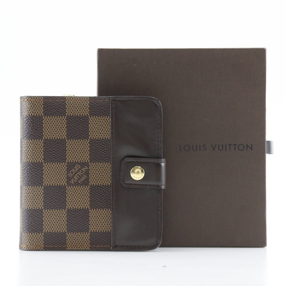 LOUIS VUITTON Bifold Wallet M61668 Damier canvas Brown Compact zip Women Used Authentic