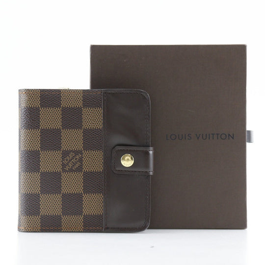 LOUIS VUITTON Bifold Wallet M61668 Damier canvas Brown Compact zip Women Used Authentic