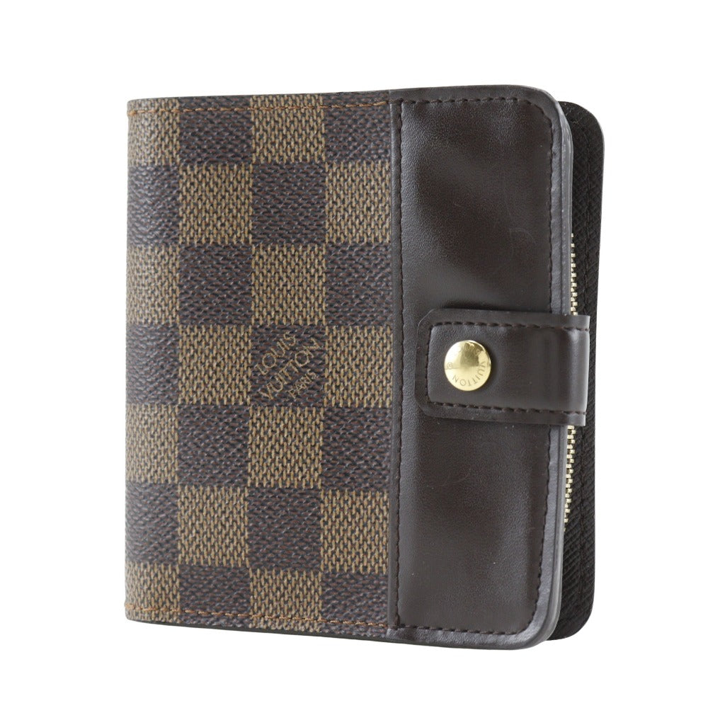 LOUIS VUITTON Bifold Wallet M61668 Damier canvas Brown Compact zip Women Used Authentic
