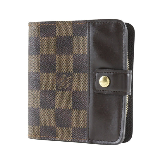 LOUIS VUITTON Bifold Wallet M61668 Damier canvas Brown Compact zip Women Used Authentic