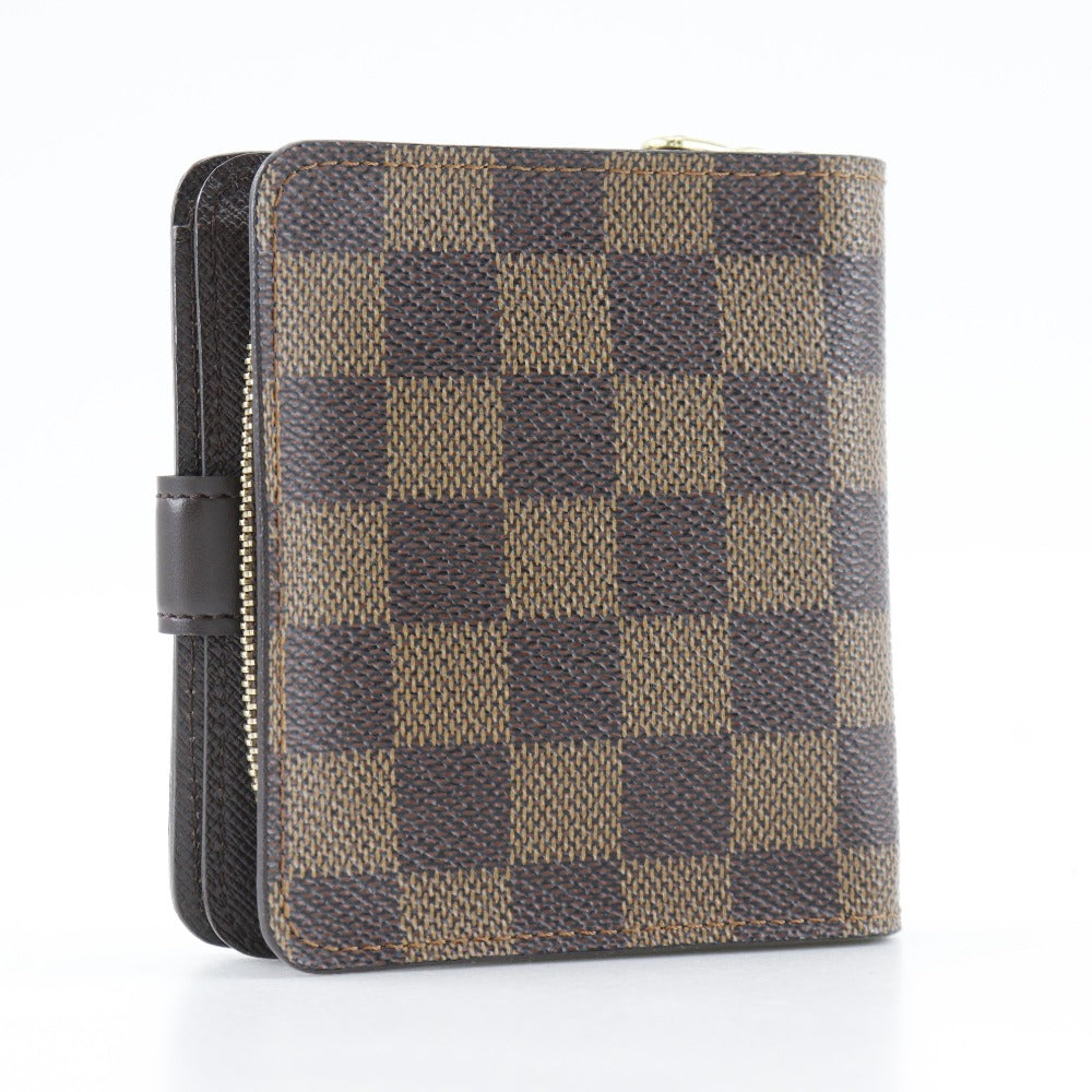 LOUIS VUITTON Bifold Wallet M61668 Damier canvas Brown Compact zip Women Used Authentic