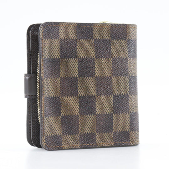 LOUIS VUITTON Bifold Wallet M61668 Damier canvas Brown Compact zip Women Used Authentic