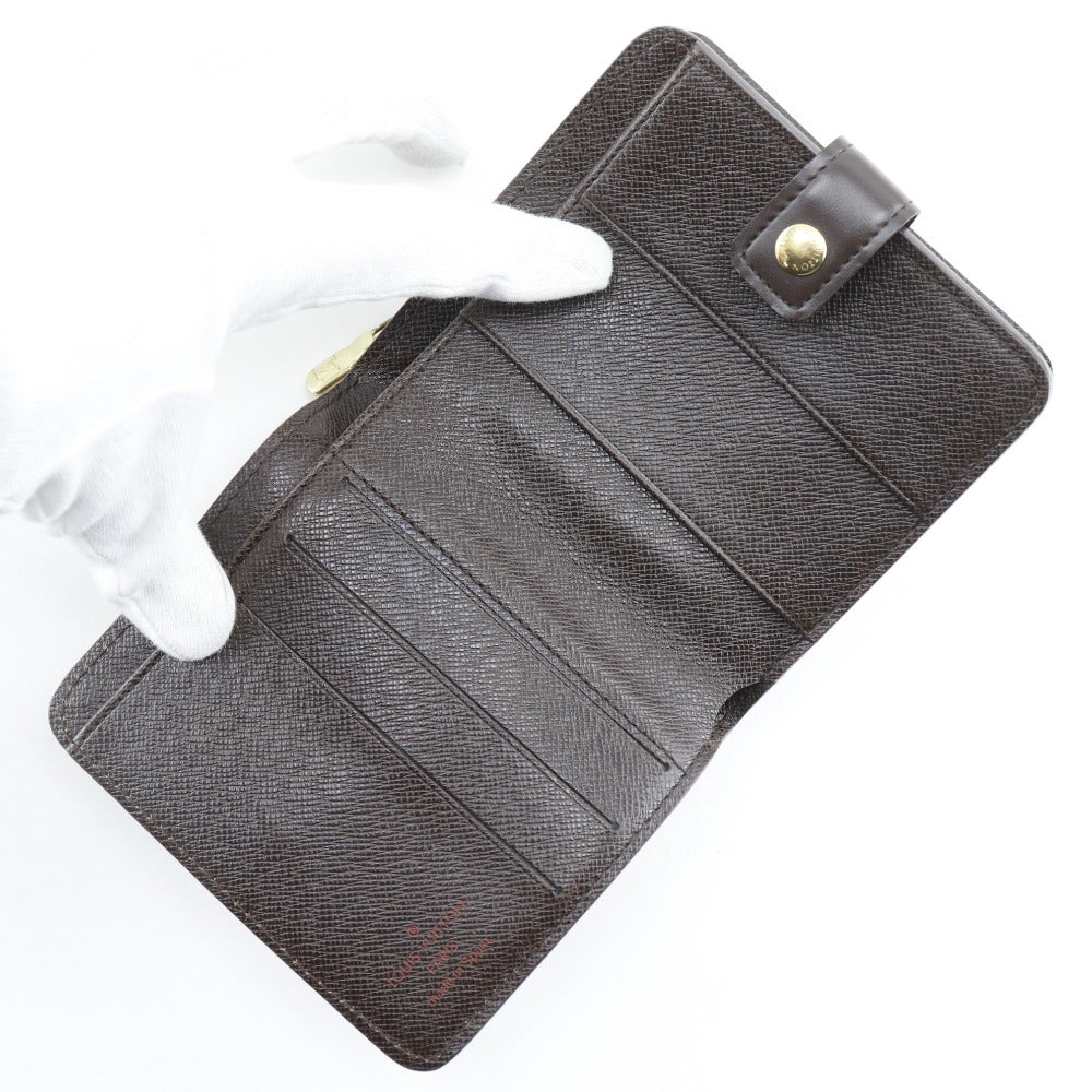 LOUIS VUITTON Bifold Wallet M61668 Damier canvas Brown Compact zip Women Used Authentic