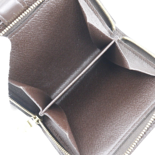 LOUIS VUITTON Bifold Wallet M61668 Damier canvas Brown Compact zip Women Used Authentic