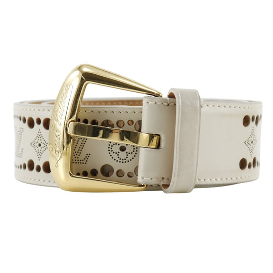 LOUIS VUITTON belt M9680 Calfskin beige punching Monogram Mahina Santur Phoenix mens 95 Used Authentic