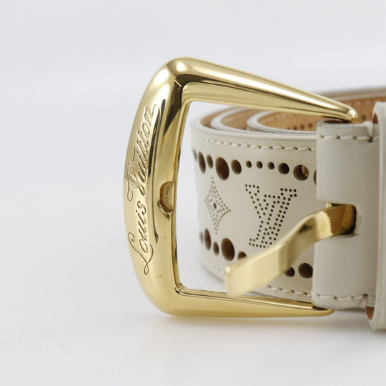 LOUIS VUITTON belt M9680 Calfskin beige punching Monogram Mahina Santur Phoenix mens 95 Used Authentic