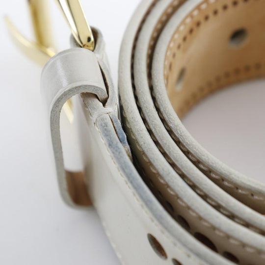LOUIS VUITTON belt M9680 Calfskin beige punching Monogram Mahina Santur Phoenix mens 95 Used Authentic