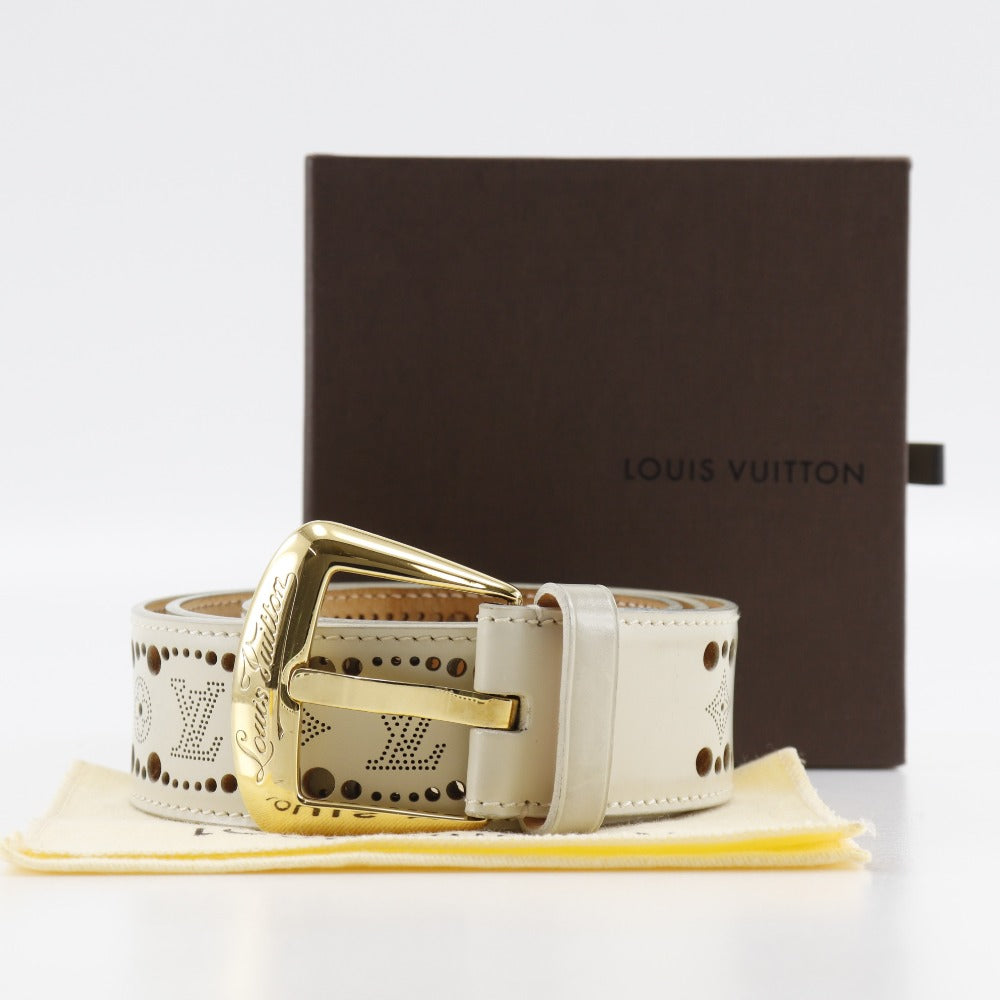 LOUIS VUITTON belt M9680 Calfskin beige punching Monogram Mahina Santur Phoenix mens 95 Used Authentic