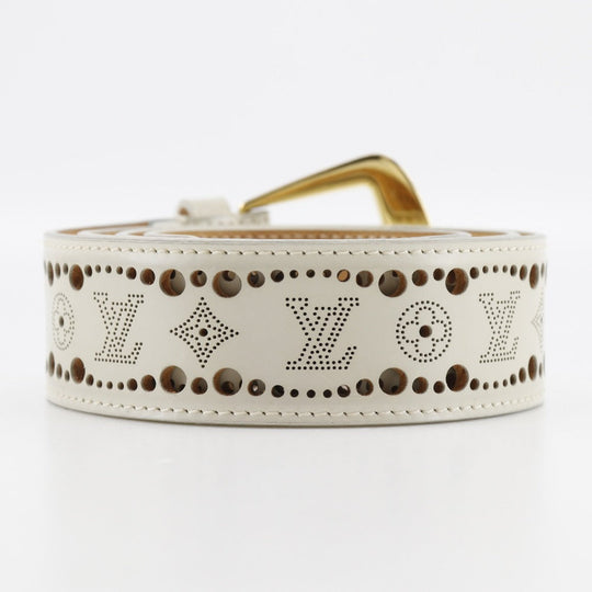 LOUIS VUITTON belt M9680 Calfskin beige punching Monogram Mahina Santur Phoenix mens 95 Used Authentic