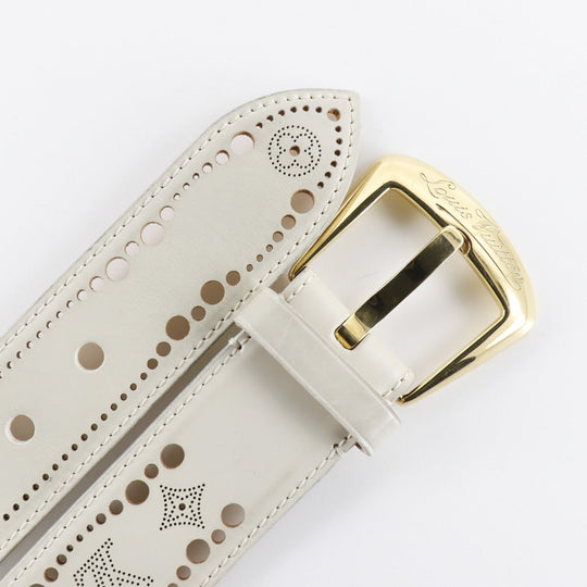 LOUIS VUITTON belt M9680 Calfskin beige punching Monogram Mahina Santur Phoenix mens 95 Used Authentic
