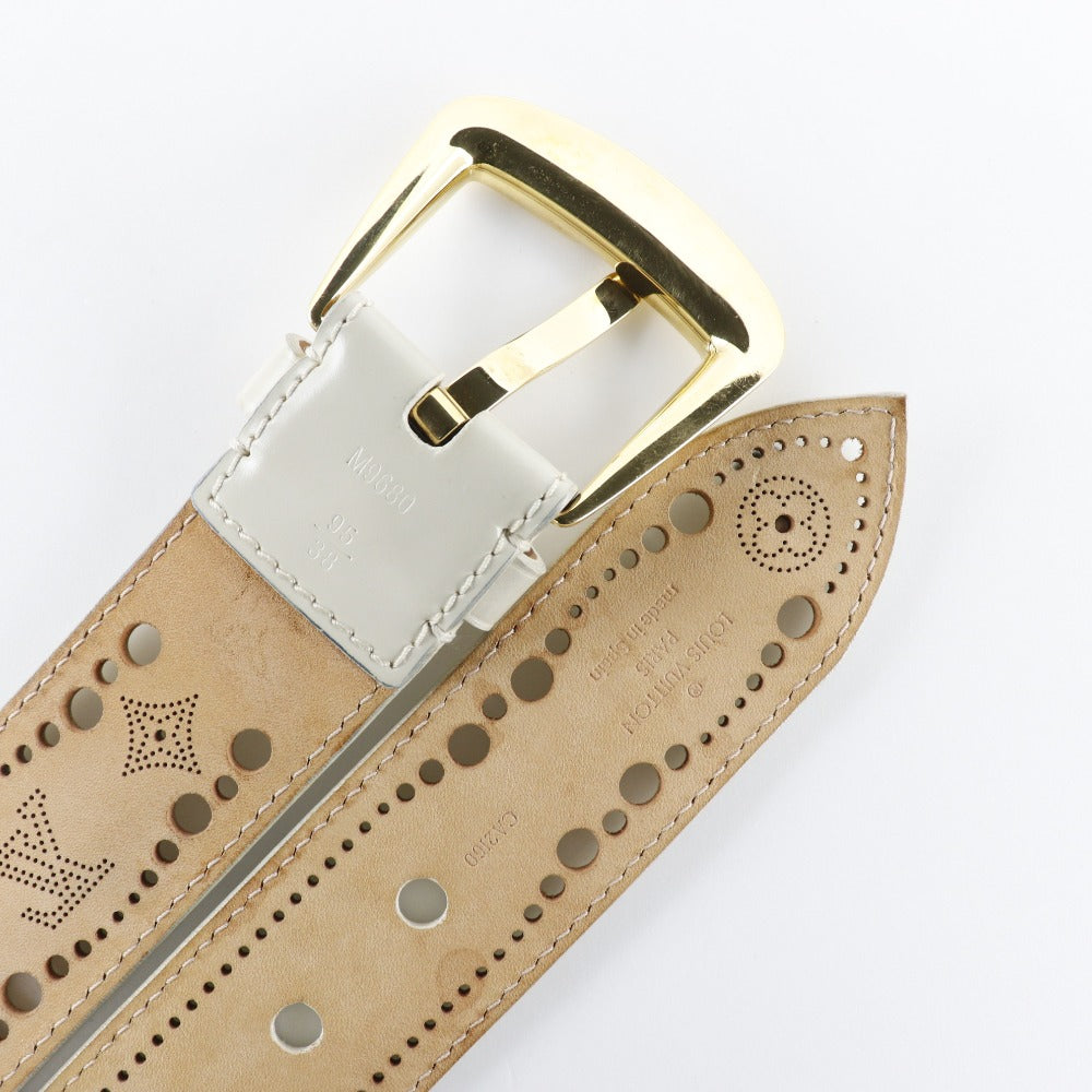 LOUIS VUITTON belt M9680 Calfskin beige punching Monogram Mahina Santur Phoenix mens 95 Used Authentic