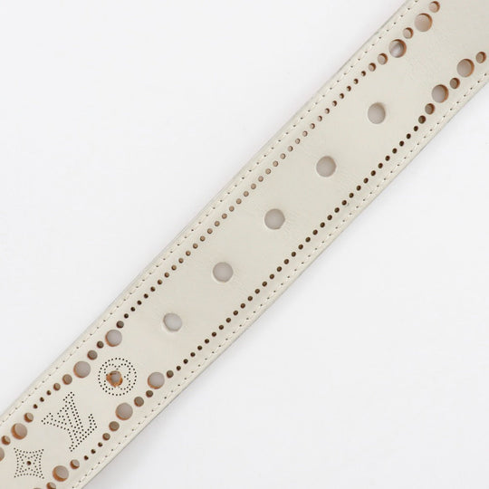 LOUIS VUITTON belt M9680 Calfskin beige punching Monogram Mahina Santur Phoenix mens 95 Used Authentic