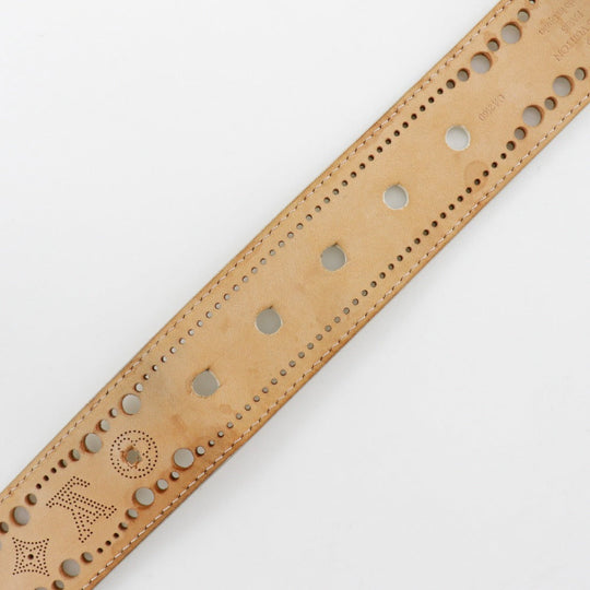 LOUIS VUITTON belt M9680 Calfskin beige punching Monogram Mahina Santur Phoenix mens 95 Used Authentic