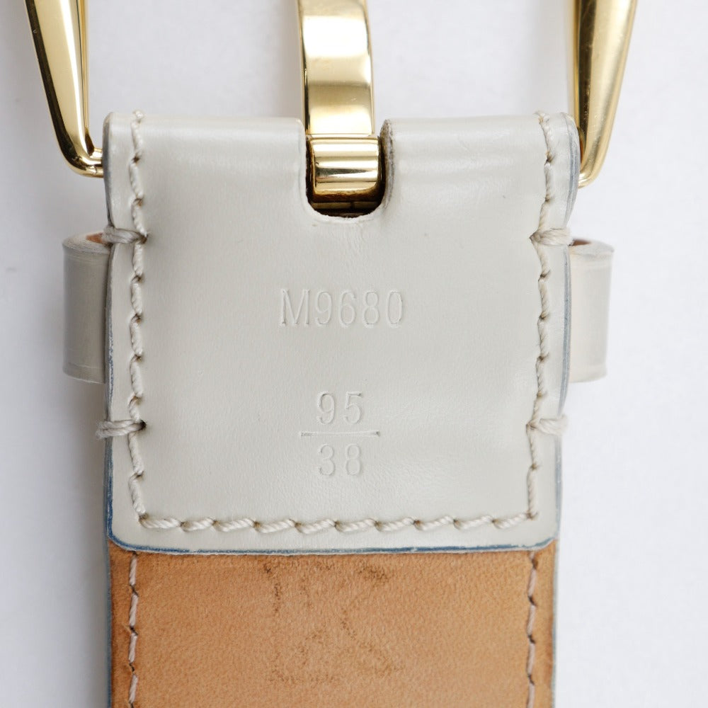 LOUIS VUITTON belt M9680 Calfskin beige punching Monogram Mahina Santur Phoenix mens 95 Used Authentic