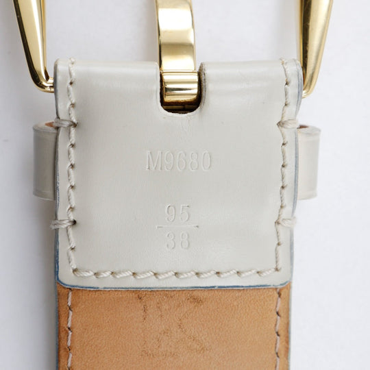 LOUIS VUITTON belt M9680 Calfskin beige punching Monogram Mahina Santur Phoenix mens 95 Used Authentic