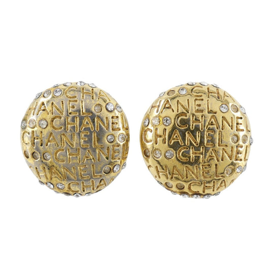 CHANEL Earring Plated Gold, Rhinestones gold vintage logo Women Used Authentic