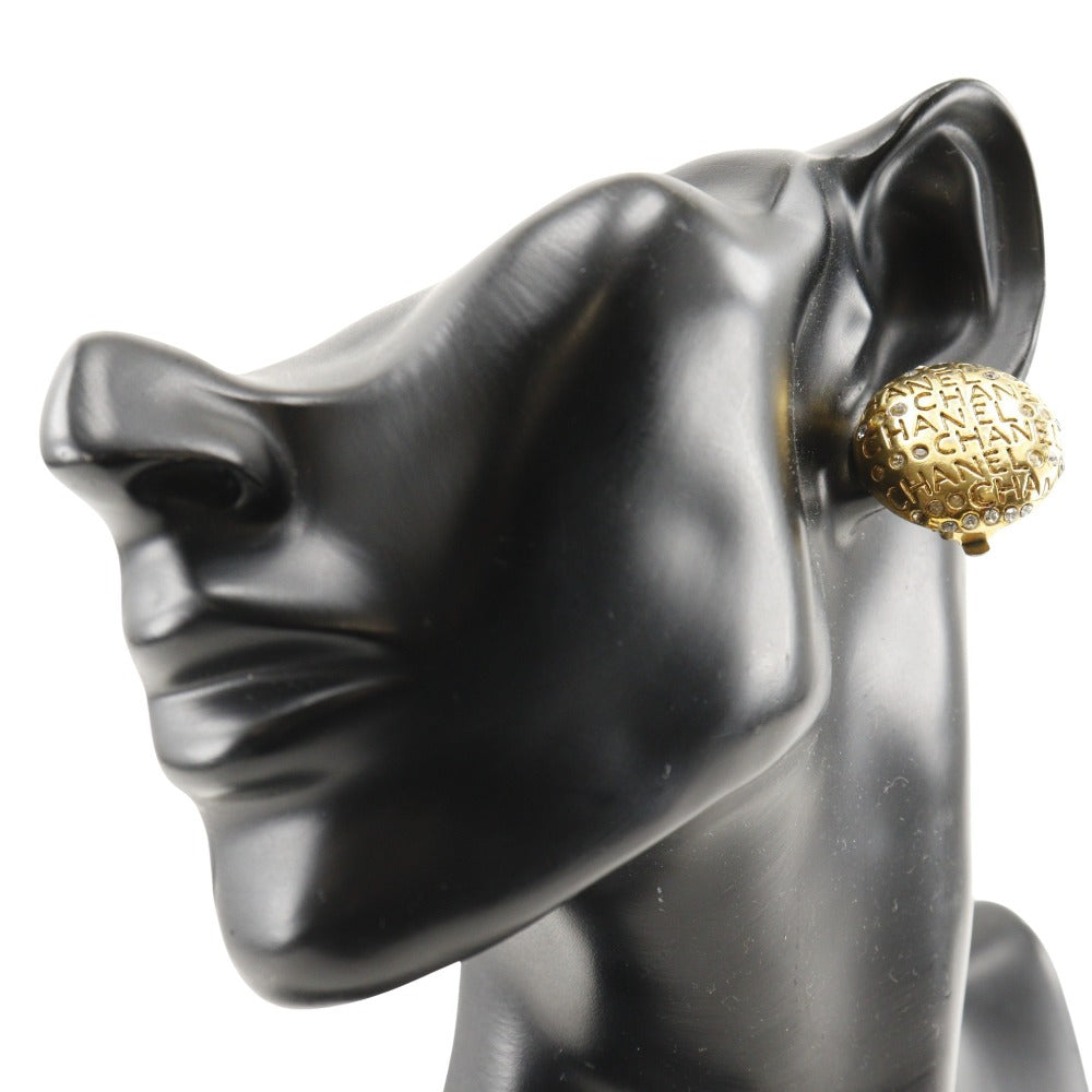 CHANEL Earring Plated Gold, Rhinestones gold vintage logo Women Used Authentic