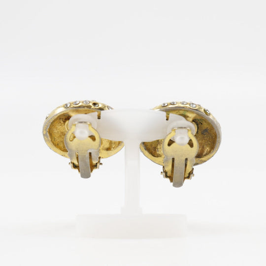 CHANEL Earring Plated Gold, Rhinestones gold vintage logo Women Used Authentic