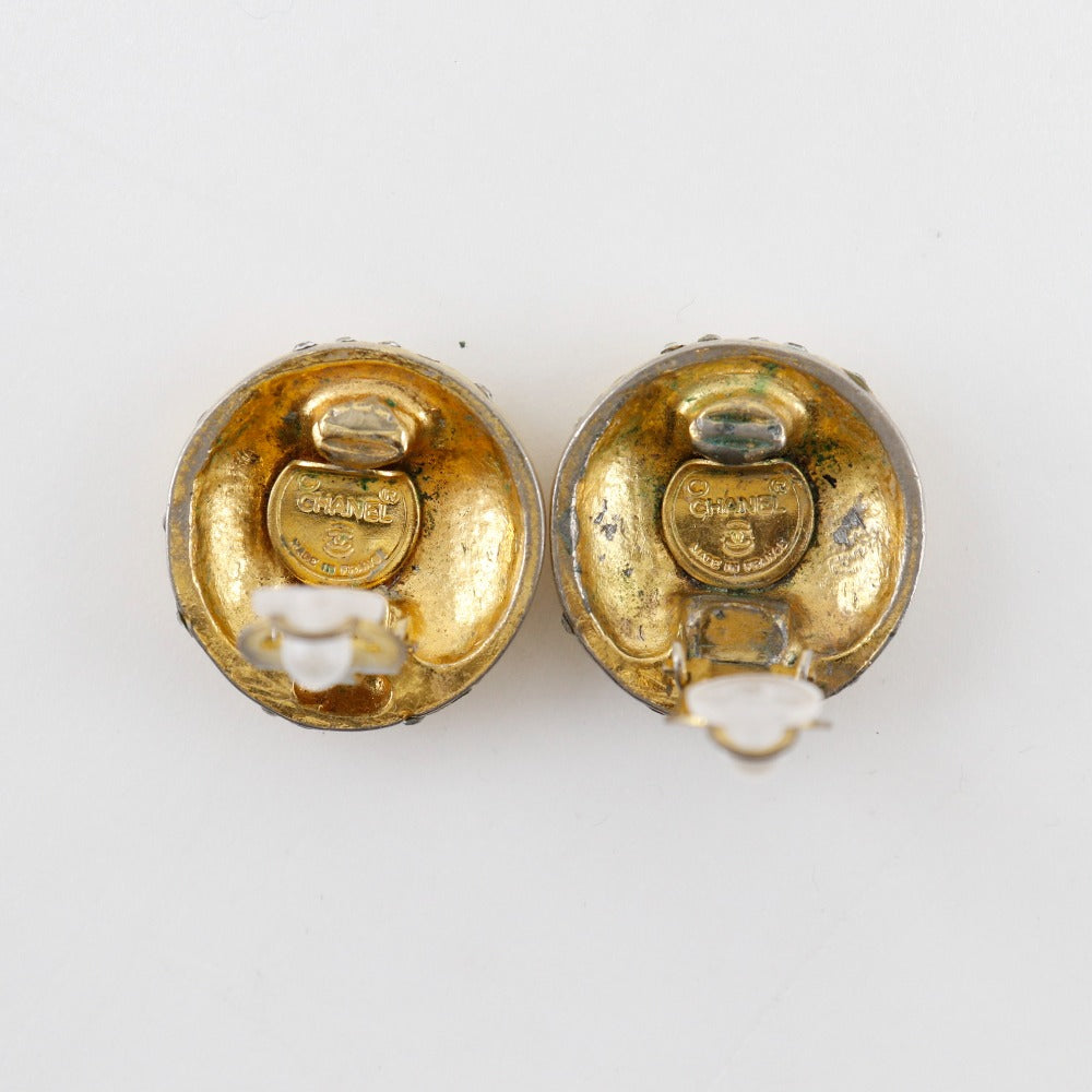 CHANEL Earring Plated Gold, Rhinestones gold vintage logo Women Used Authentic