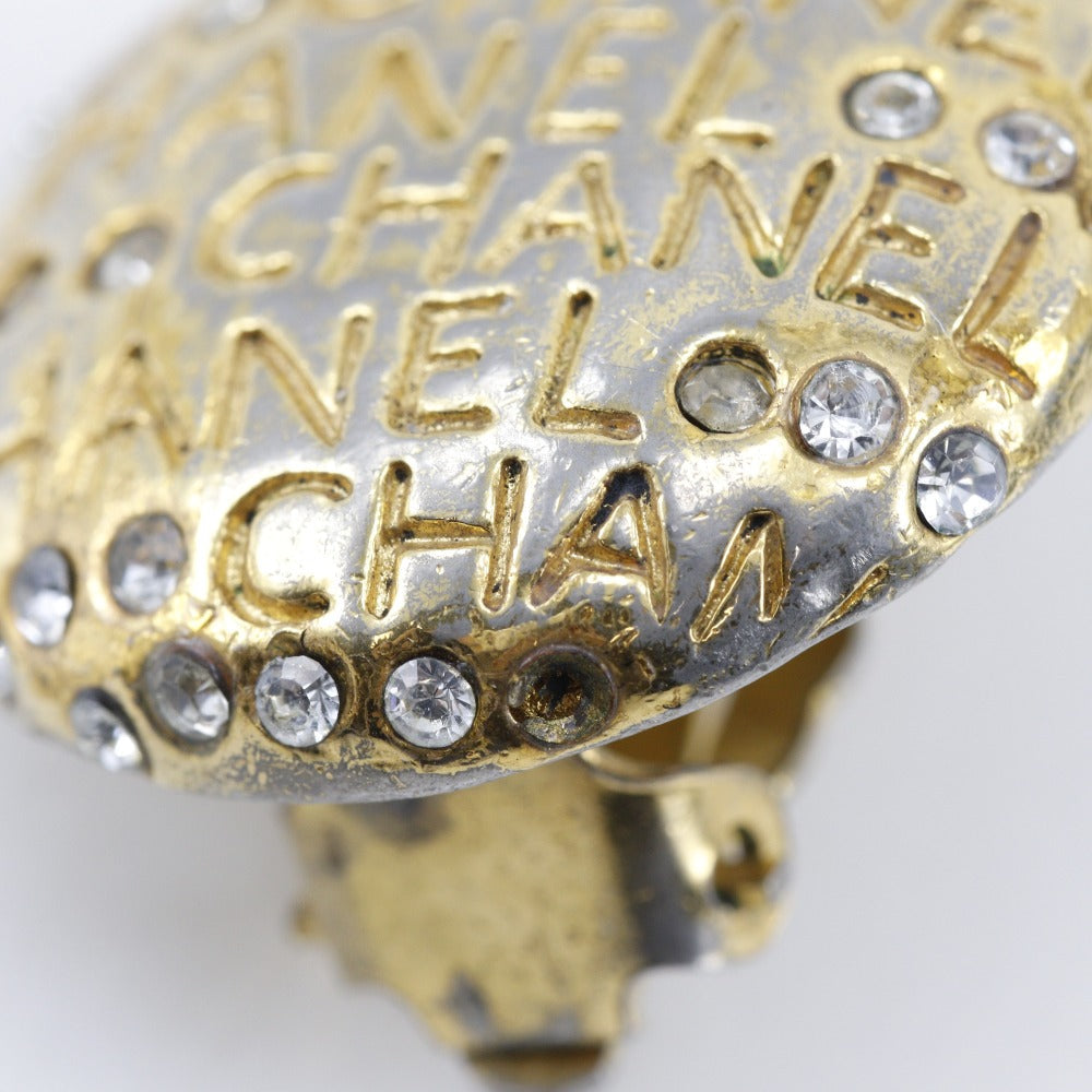CHANEL Earring Plated Gold, Rhinestones gold vintage logo Women Used Authentic