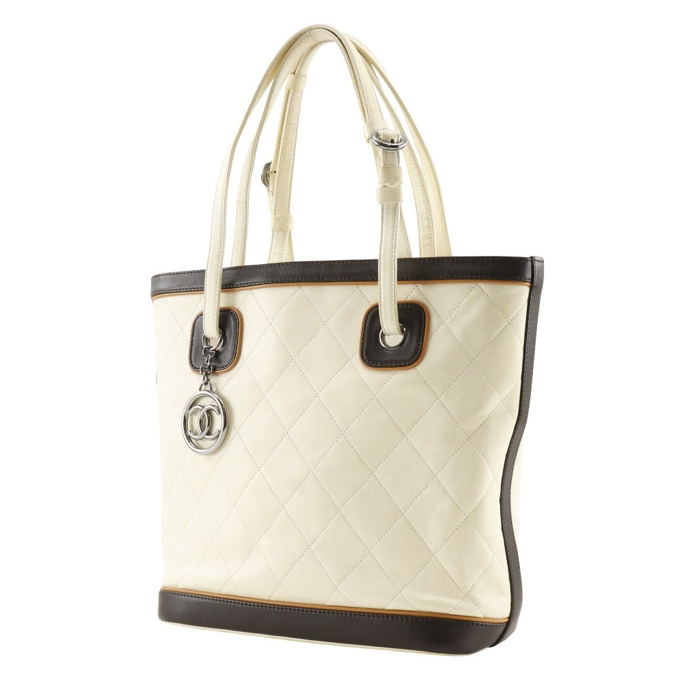 CHANEL Tote Bag Calfskin Ivory Coco Charm Matrasse Women Used Authentic