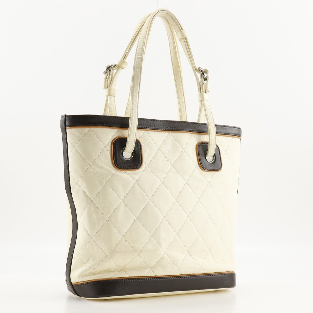 CHANEL Tote Bag Calfskin Ivory Coco Charm Matrasse Women Used Authentic