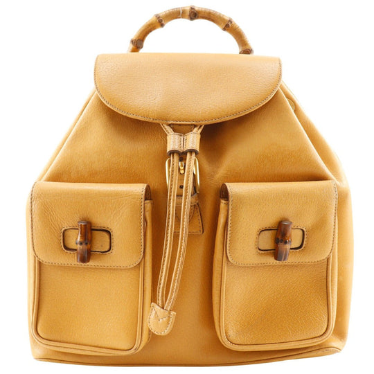 GUCCI Backpack 003.2058.0016 Calfskin yellow Bamboo Backpack Women Used Authentic