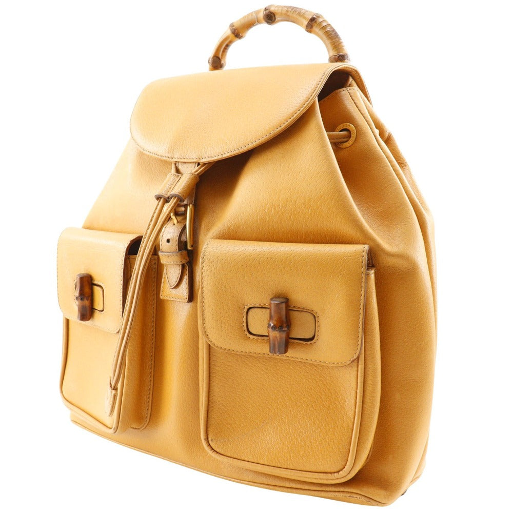 GUCCI Backpack 003.2058.0016 Calfskin yellow Bamboo Backpack Women Used Authentic