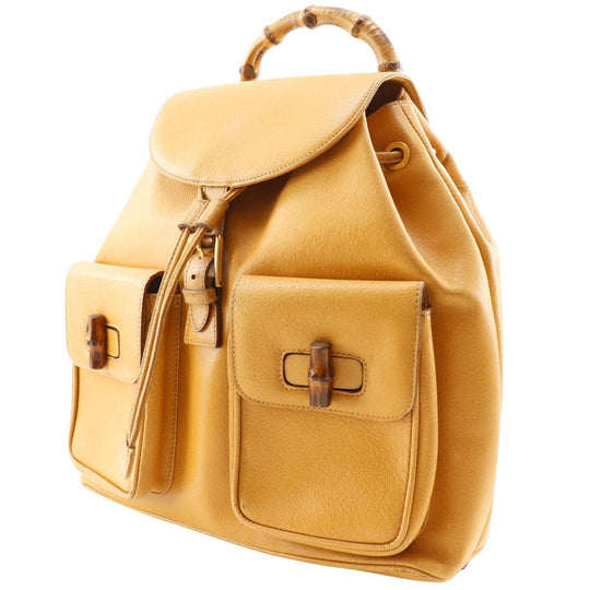GUCCI Backpack 003.2058.0016 Calfskin yellow Bamboo Backpack Women Used Authentic