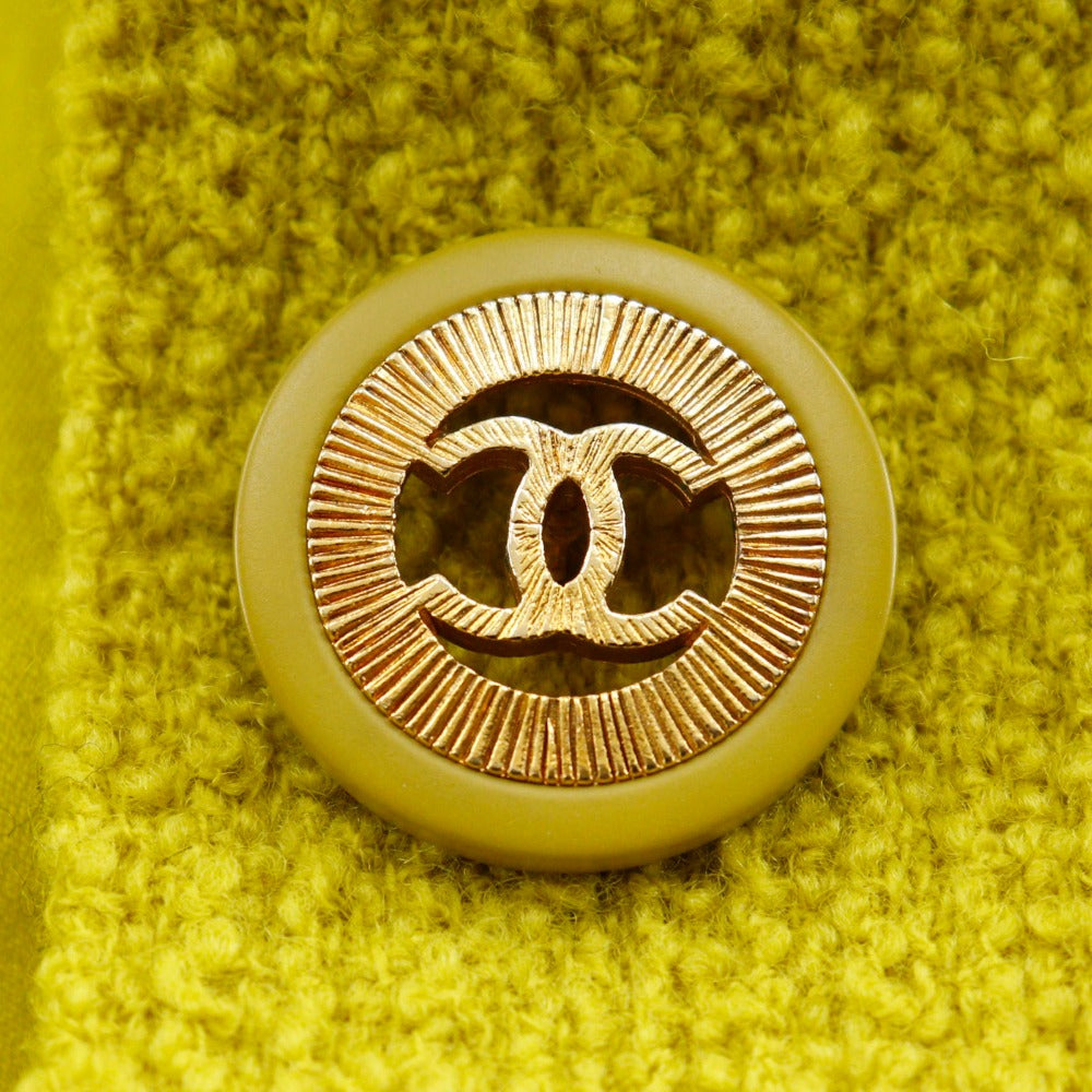 CHANEL suit wool Yellowish green COCO Mark button Jacket and flared skirt Women 36 Used Authentic