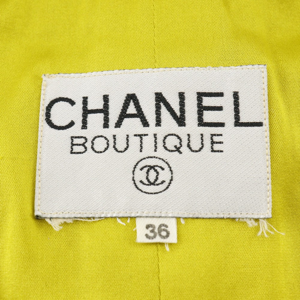 CHANEL suit wool Yellowish green COCO Mark button Jacket and flared skirt Women 36 Used Authentic