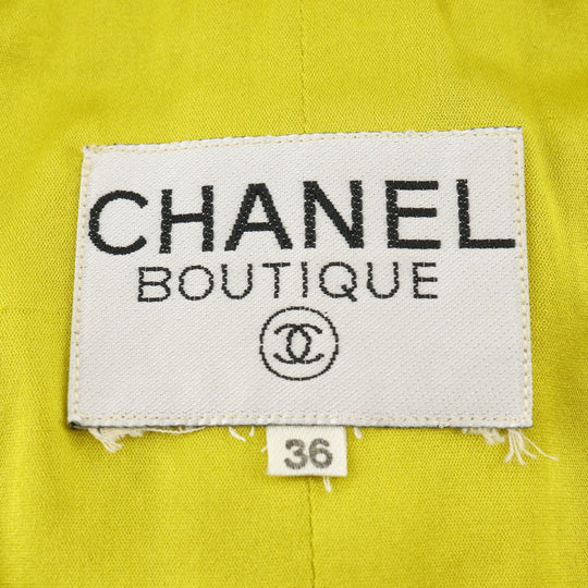 CHANEL suit wool Yellowish green COCO Mark button Jacket and flared skirt Women 36 Used Authentic