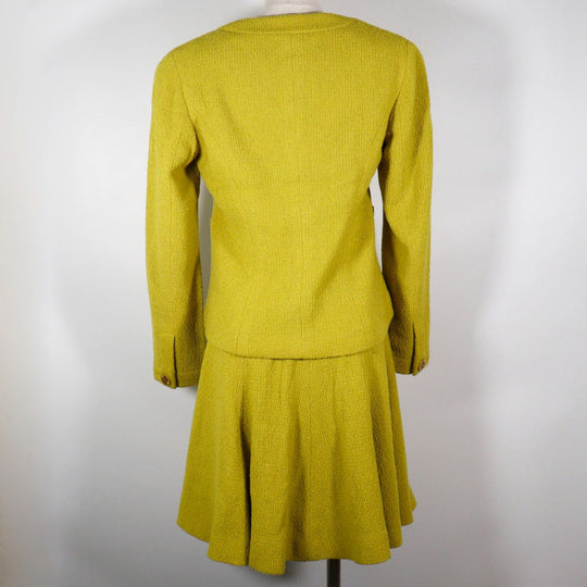 CHANEL suit wool Yellowish green COCO Mark button Jacket and flared skirt Women 36 Used Authentic