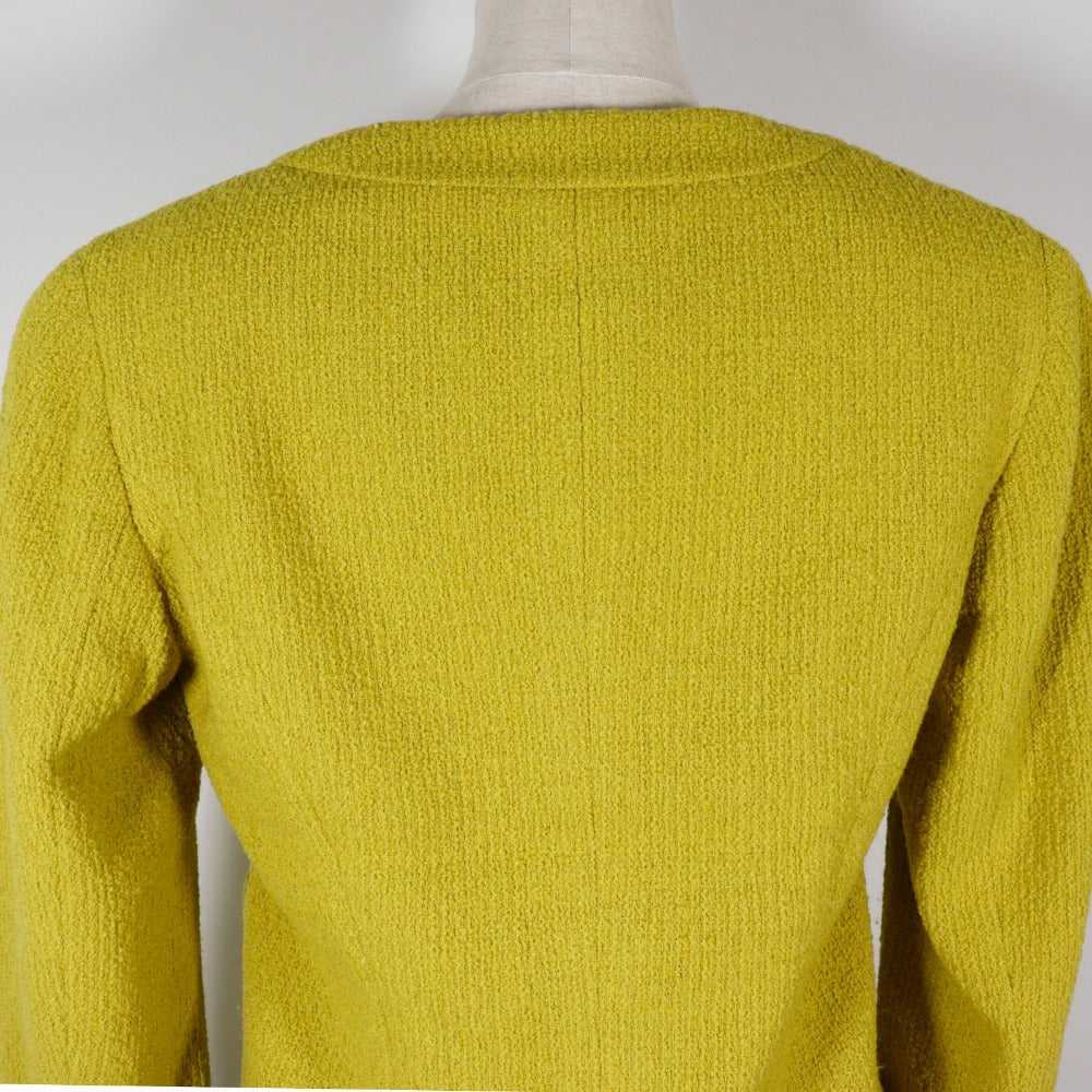 CHANEL suit wool Yellowish green COCO Mark button Jacket and flared skirt Women 36 Used Authentic