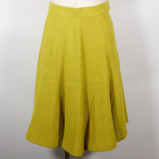 CHANEL suit wool Yellowish green COCO Mark button Jacket and flared skirt Women 36 Used Authentic