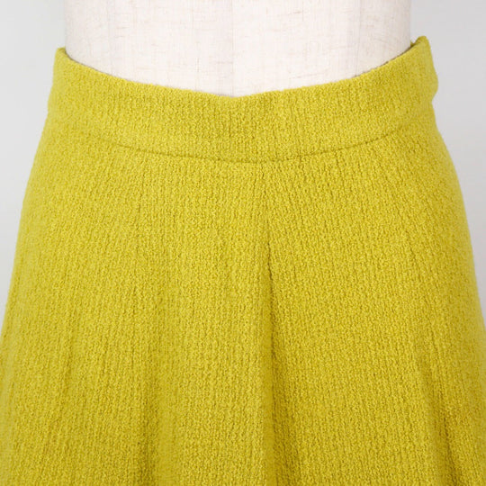 CHANEL suit wool Yellowish green COCO Mark button Jacket and flared skirt Women 36 Used Authentic