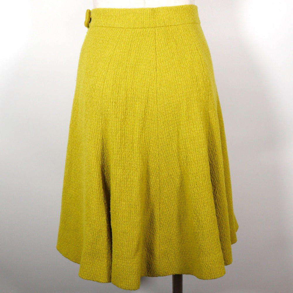 CHANEL suit wool Yellowish green COCO Mark button Jacket and flared skirt Women 36 Used Authentic